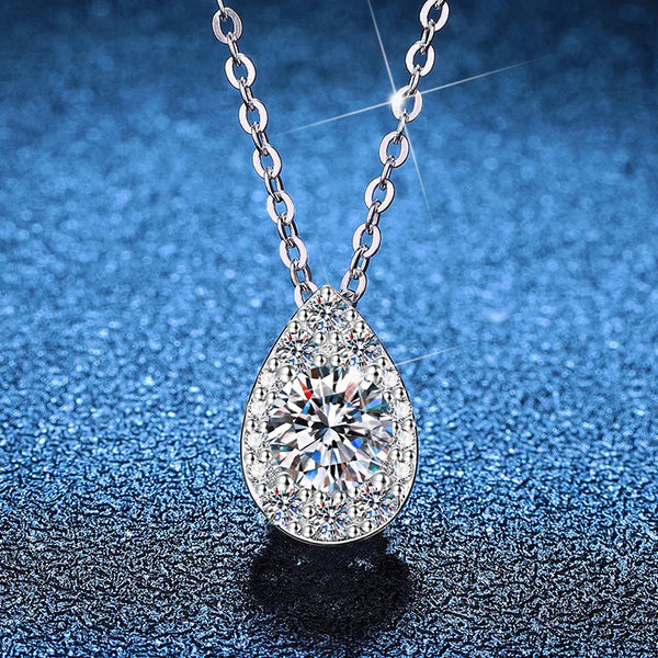 Cross-border hot-selling Mo 1ct moissanite pendant 925 sterling silver necklace temperament simple Korean version water drop collarbone chain wholesale