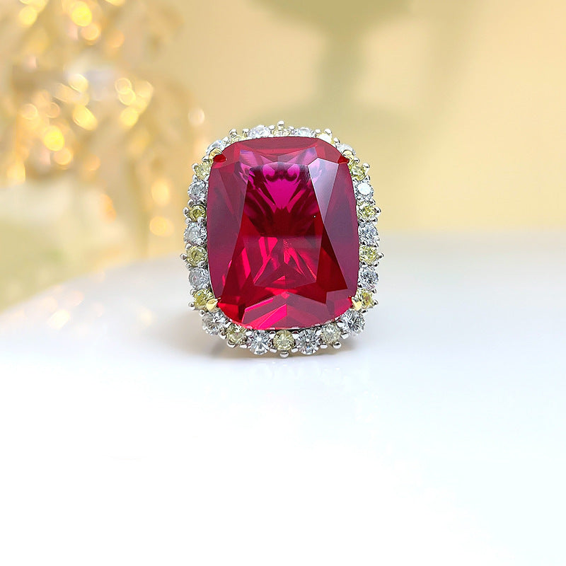 Luxury temperament pigeon blood ruby necklace pendant women's European and American colored treasure set red corundum ring red diamond stud earrings women