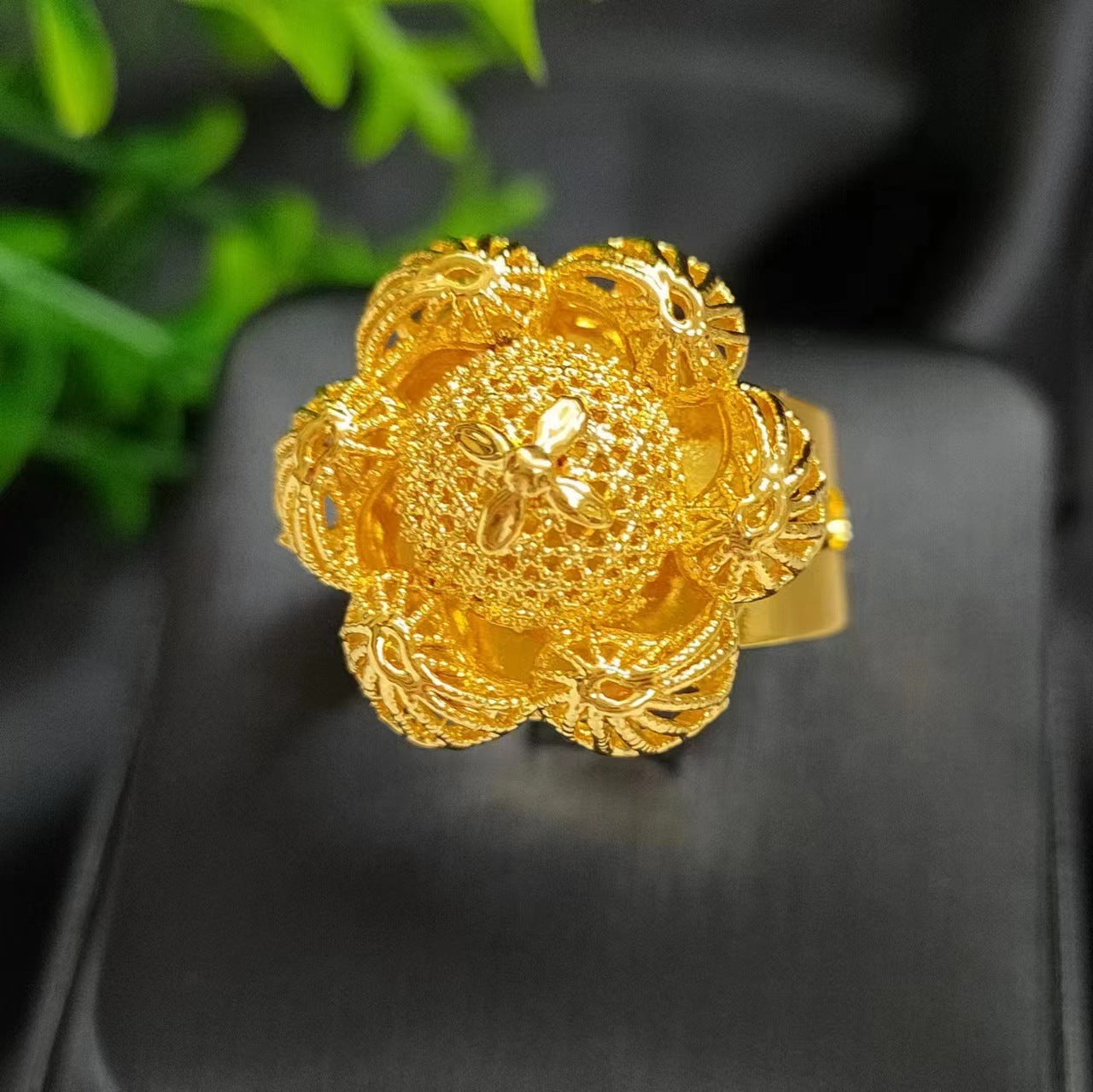 24K gold-plated wheat ear index finger ring does not fade niche design Middle East Dubai copper temperament fashionable and simple women's ring