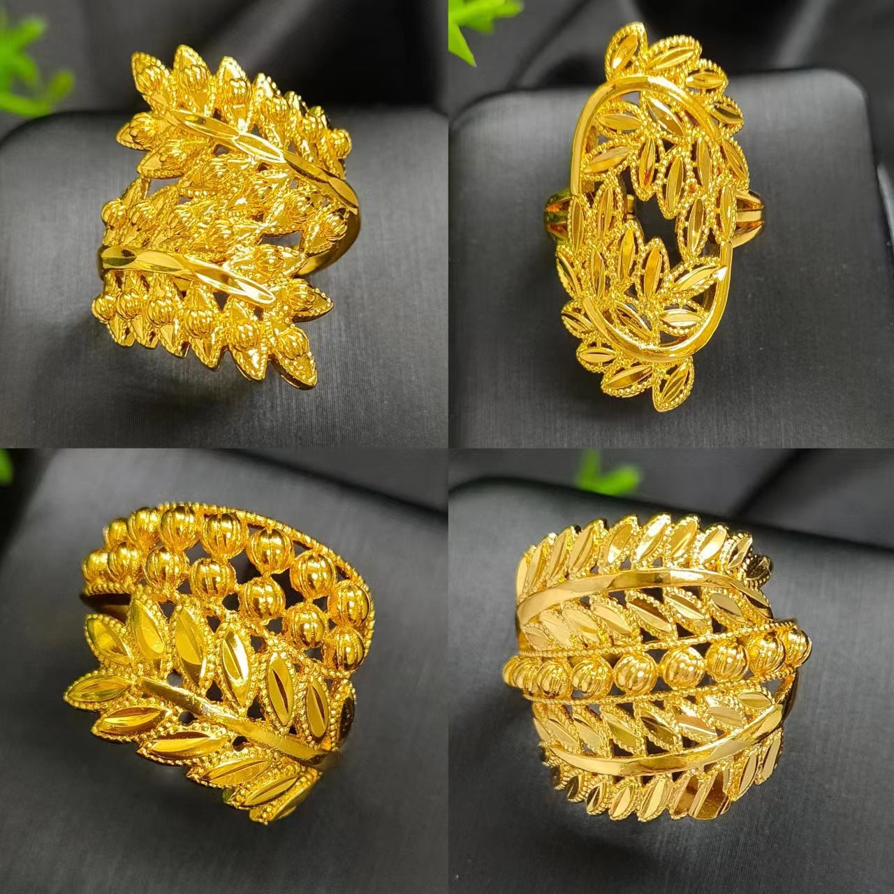 24K gold-plated wheat ear index finger ring does not fade niche design Middle East Dubai copper temperament fashionable and simple women's ring