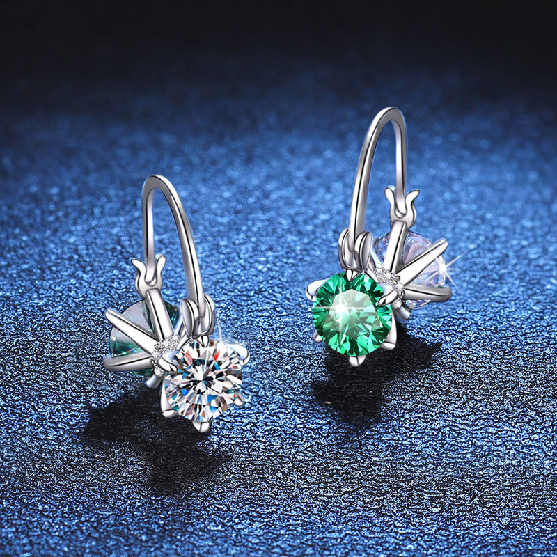 Original cross-border s925 sterling silver earrings colored moissanite earrings personalized niche design moissanite earrings wholesale