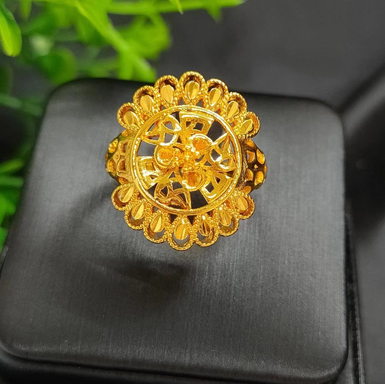 24K gold-plated wheat ear index finger ring does not fade niche design Middle East Dubai copper temperament fashionable and simple women's ring