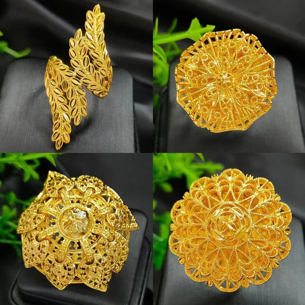24K gold-plated wheat ear index finger ring does not fade niche design Middle East Dubai copper temperament fashionable and simple women's ring