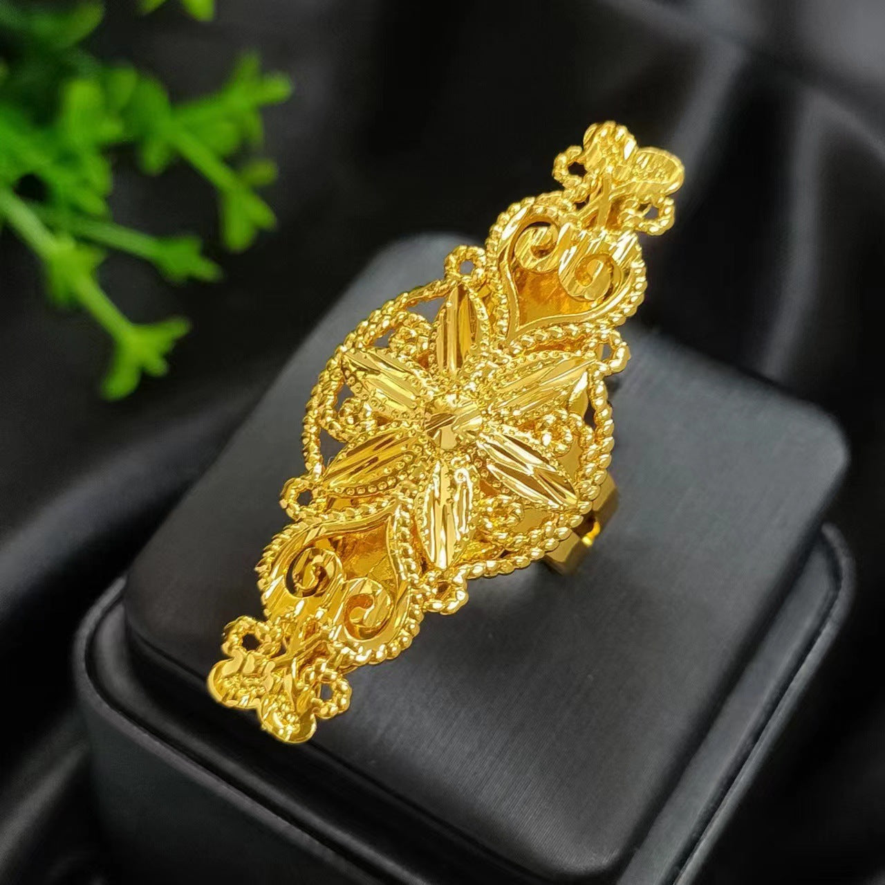 24K gold-plated wheat ear index finger ring does not fade niche design Middle East Dubai copper temperament fashionable and simple women's ring