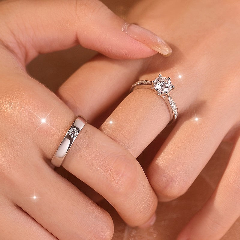 Genuine moissanite ring couple ring sterling silver pair of diamond rings wedding simulation engagement proposal wife gift