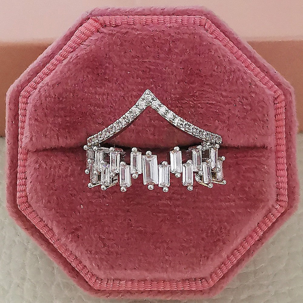 Korean version of women's crown ring, exquisite double-layer zircon micro-inlaid women's ring, curved V index finger ring for women r6416