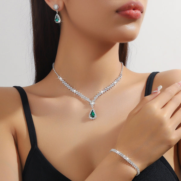 Bridal Jewelry Set Cross-border Explosive Necklace Earrings Wedding Ladies Set Evening Dress Accessories Bridal Three-piece Set