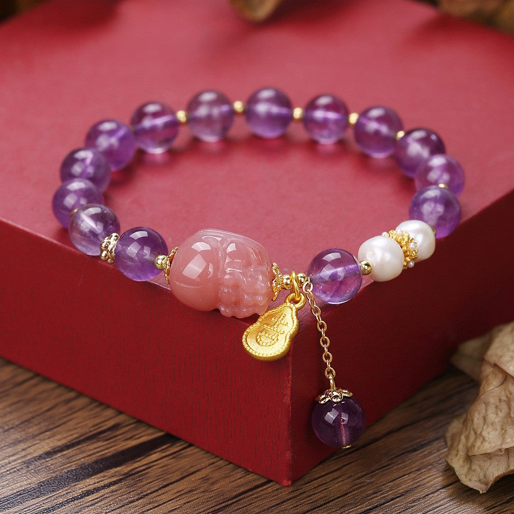 Natural amethyst bracelet, high-end four-leaf clover grape beaded bracelet, women's fashion high-end jewelry, factory price direct sales.