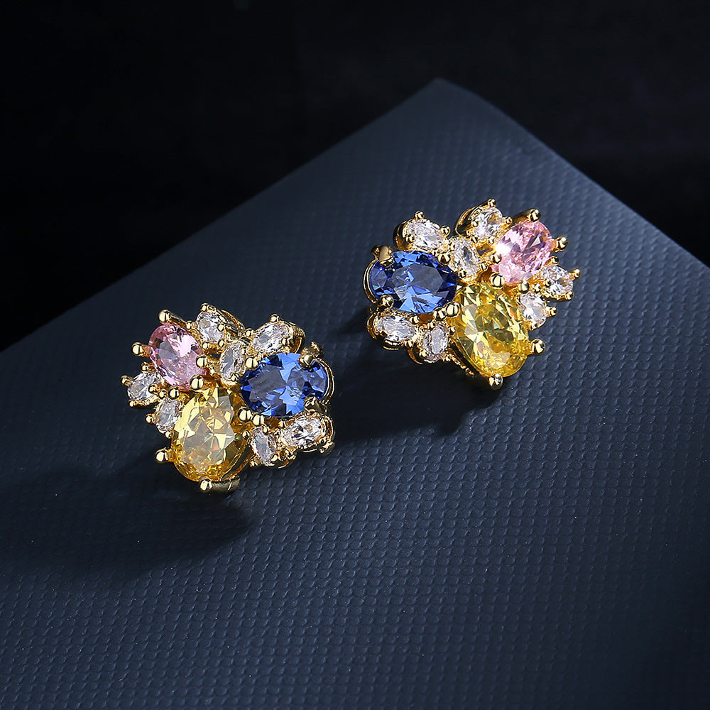 925 silver needle personality exaggerated asymmetrical love crystal earrings female Internet celebrity temperament earrings 2022 new stud earrings