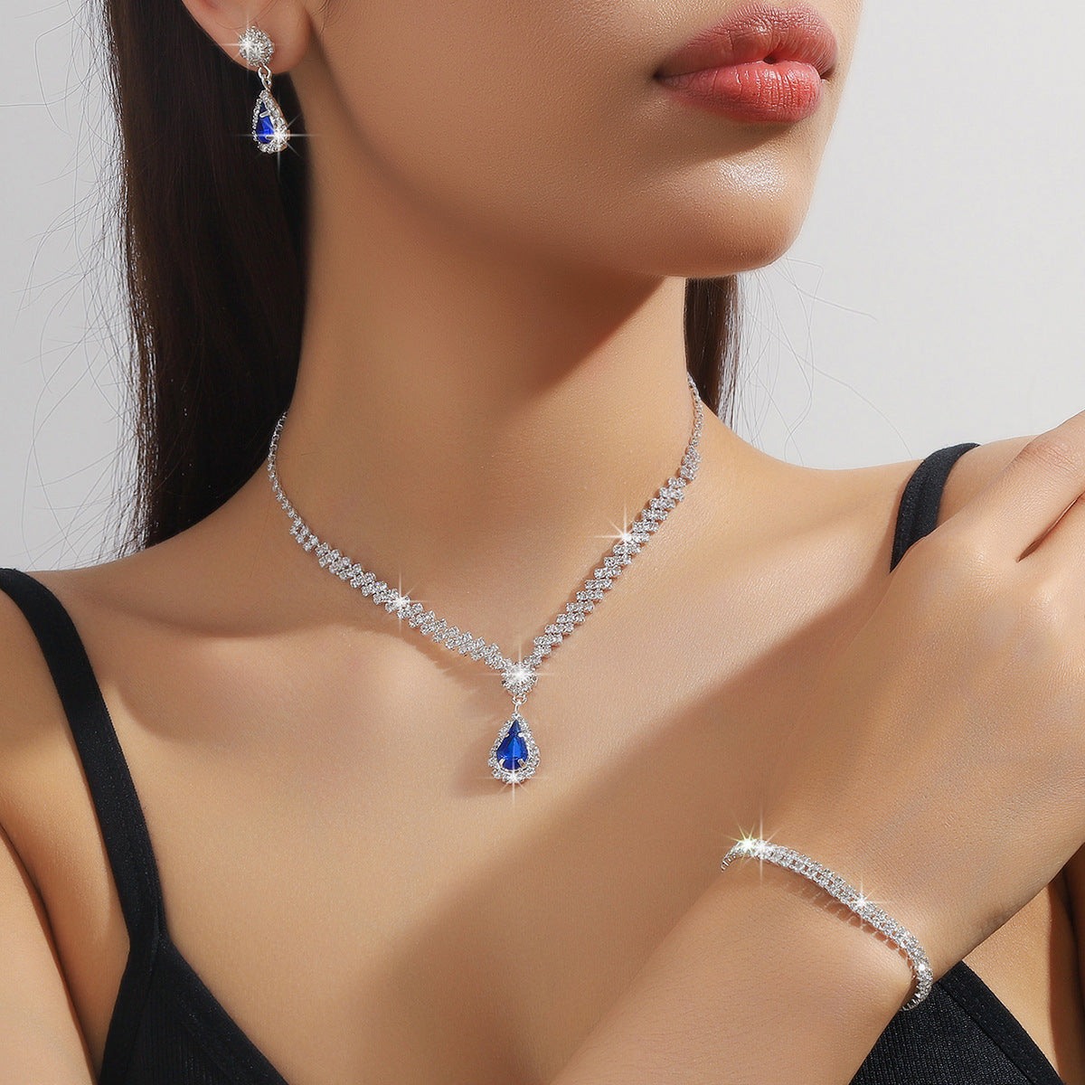 Bridal Jewelry Set Cross-border Explosive Necklace Earrings Wedding Ladies Set Evening Dress Accessories Bridal Three-piece Set