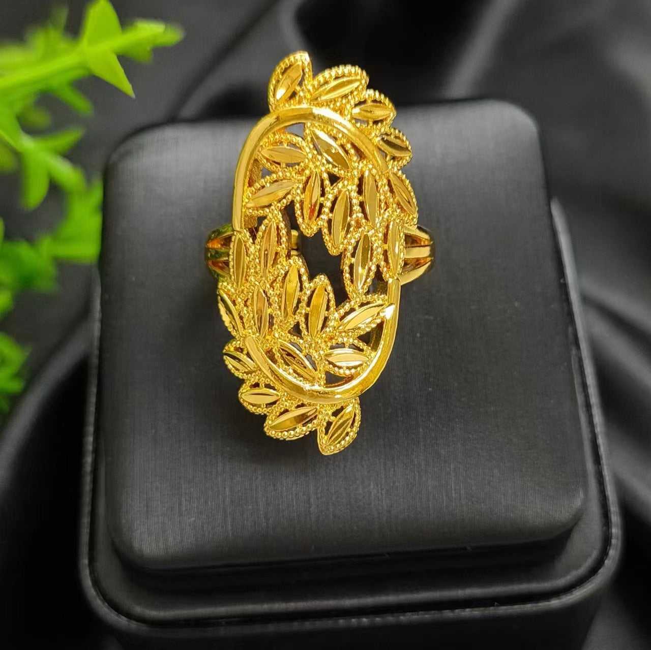 24K gold-plated wheat ear index finger ring does not fade niche design Middle East Dubai copper temperament fashionable and simple women's ring