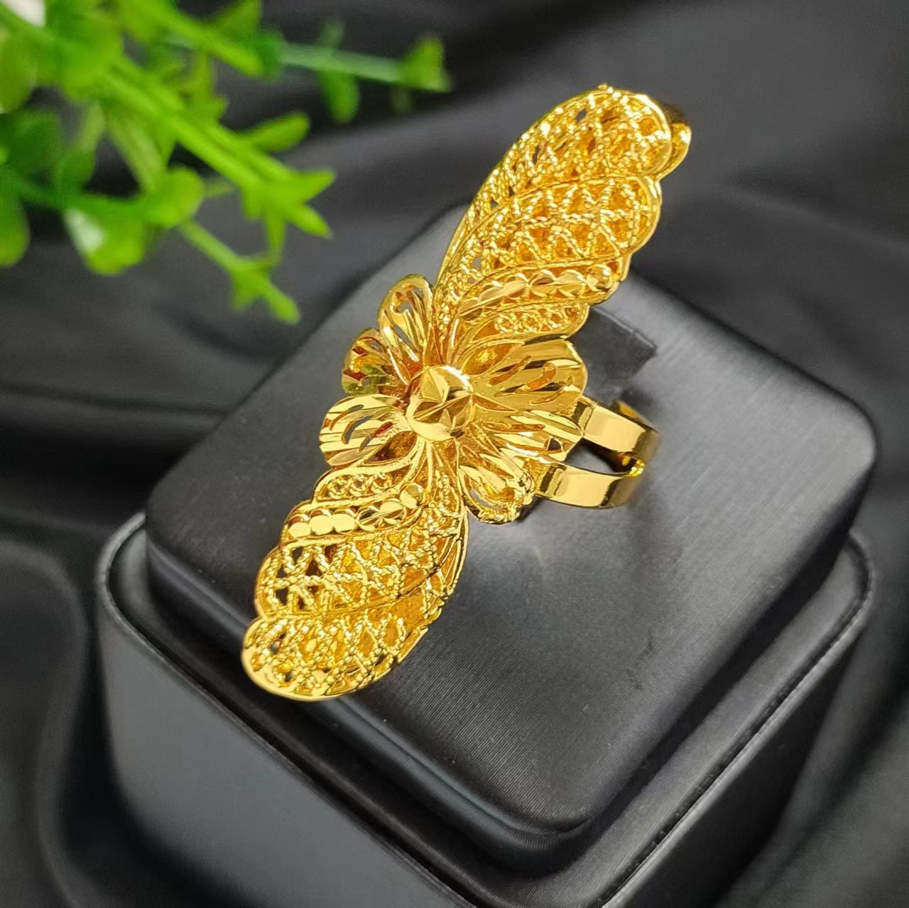 24K gold-plated wheat ear index finger ring does not fade niche design Middle East Dubai copper temperament fashionable and simple women's ring
