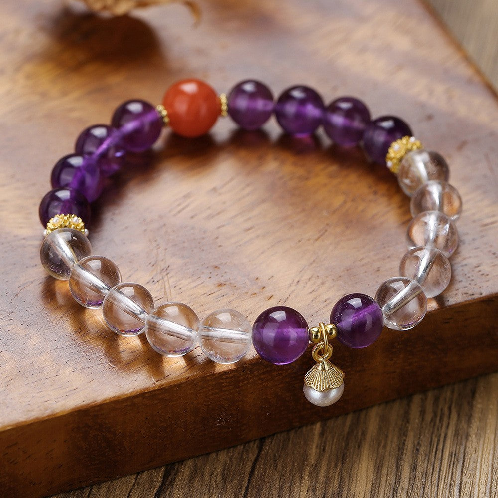 Natural amethyst bracelet, high-end four-leaf clover grape beaded bracelet, women's fashion high-end jewelry, factory price direct sales.