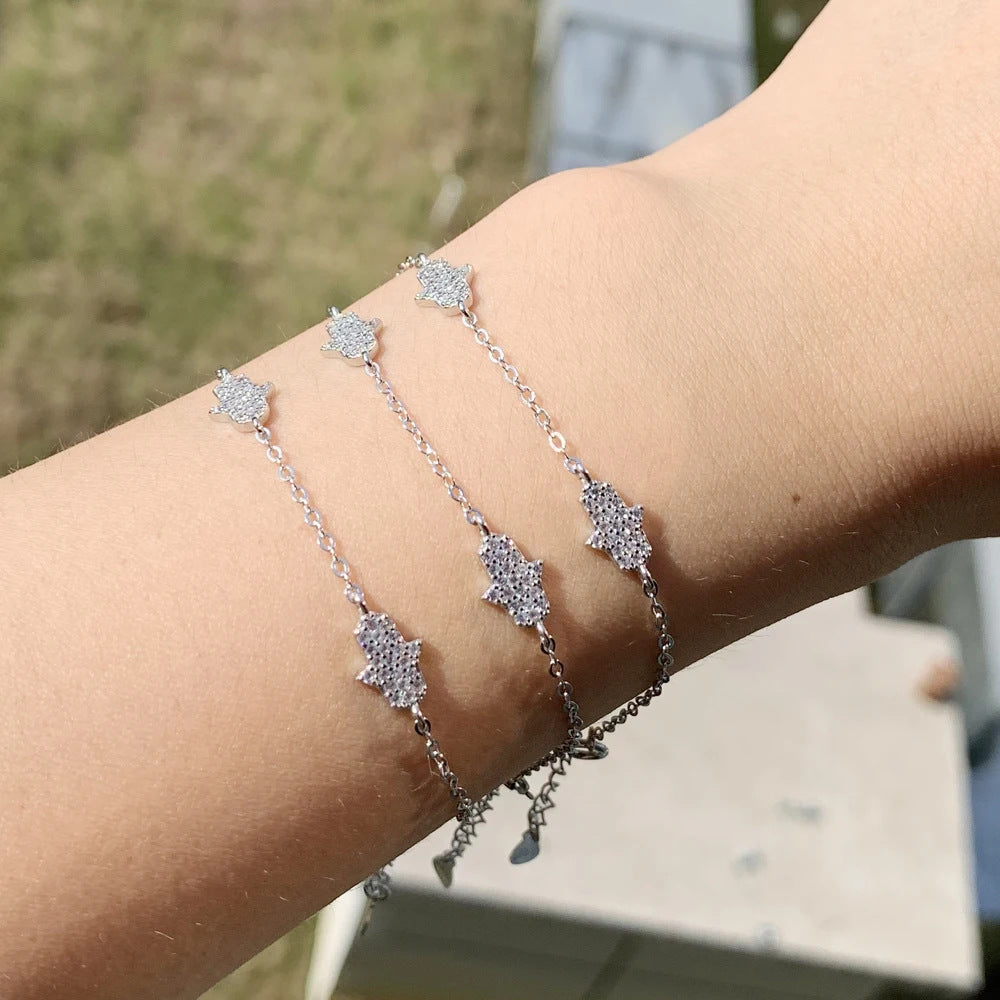 S925 sterling silver bracelet women's versatile zircon jewelry Valentine's Day gift, a piece of European and American fashion jewelry