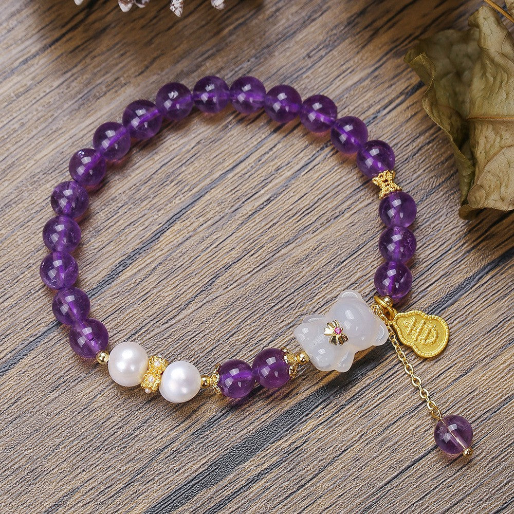 Natural amethyst bracelet, high-end four-leaf clover grape beaded bracelet, women's fashion high-end jewelry, factory price direct sales.