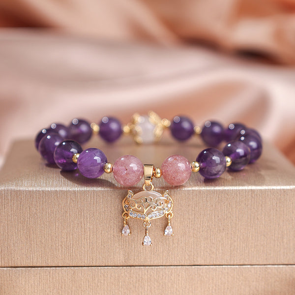 Natural amethyst bracelet, high-end four-leaf clover grape beaded bracelet, women's fashion high-end jewelry, factory price direct sales.
