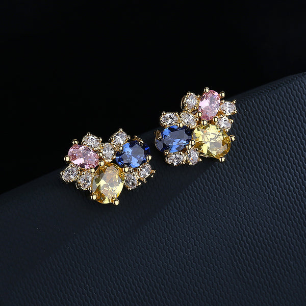 925 silver needle personality exaggerated asymmetrical love crystal earrings female Internet celebrity temperament earrings 2022 new stud earrings