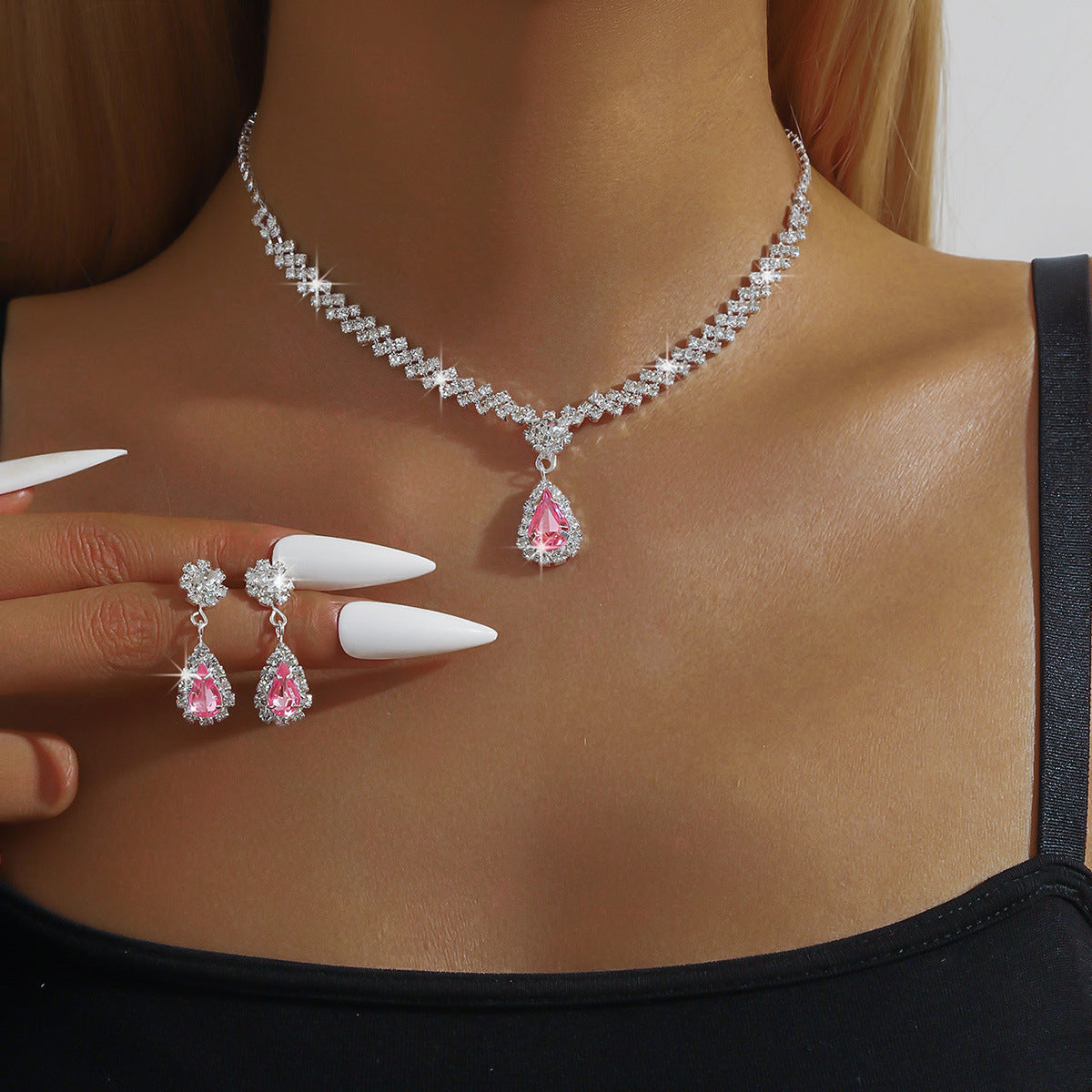 Bridal Jewelry Set Cross-border Explosive Necklace Earrings Wedding Ladies Set Evening Dress Accessories Bridal Three-piece Set