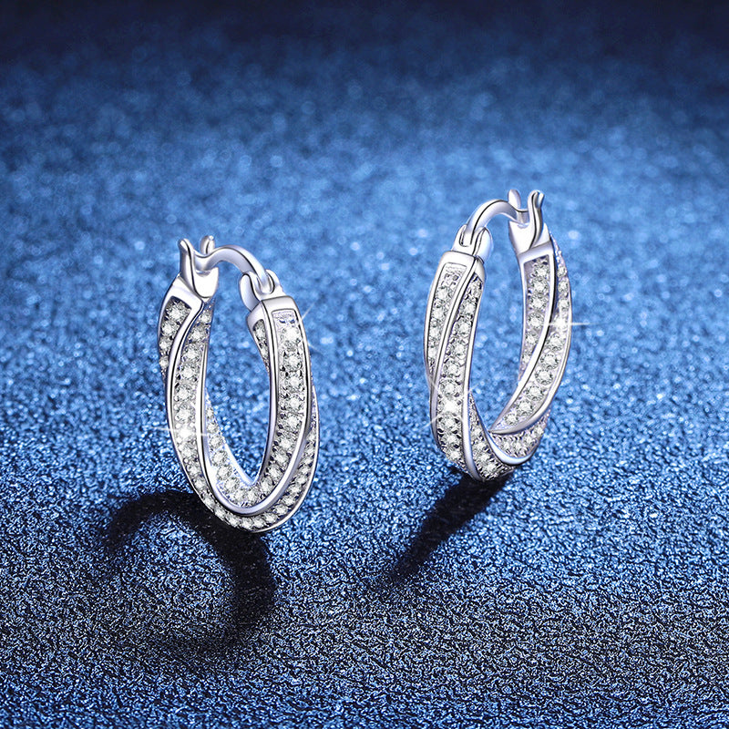 Cross-border s925 sterling silver full diamond earrings moissanite, mobius earrings 1.3 carat moissanite stud earrings wholesale