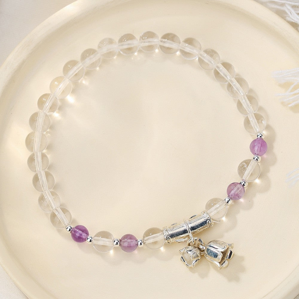 Natural amethyst bracelet, high-end four-leaf clover grape beaded bracelet, women's fashion high-end jewelry, factory price direct sales.