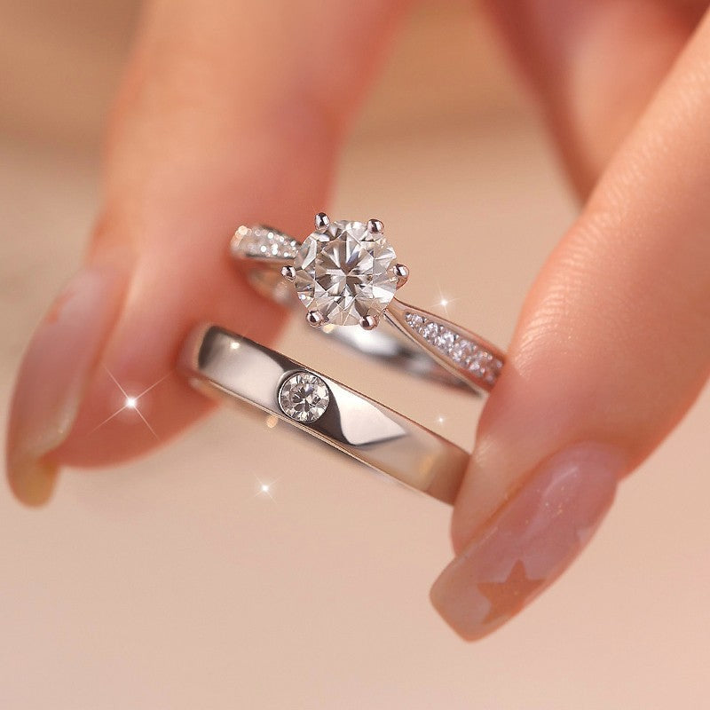 Genuine moissanite ring couple ring sterling silver pair of diamond rings wedding simulation engagement proposal wife gift