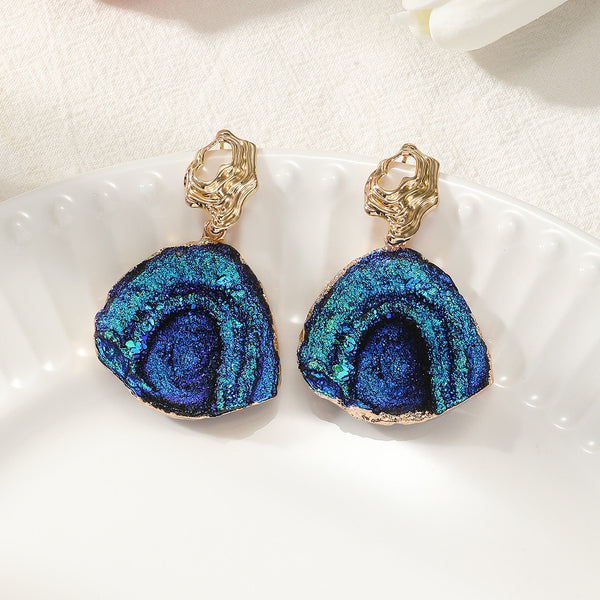 Silver needle blue fan-shaped medieval earrings design retro stud earrings personalized niche high-end earrings women