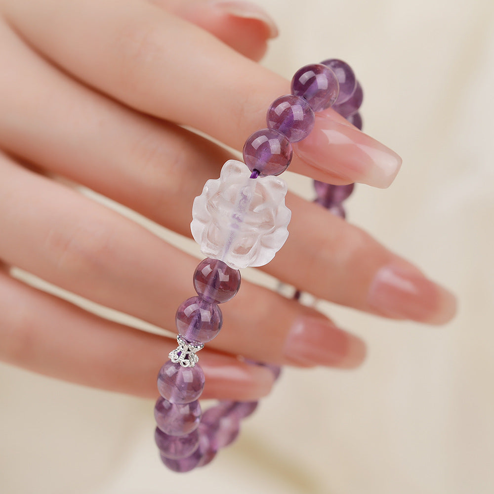 Natural amethyst bracelet, high-end four-leaf clover grape beaded bracelet, women's fashion high-end jewelry, factory price direct sales.
