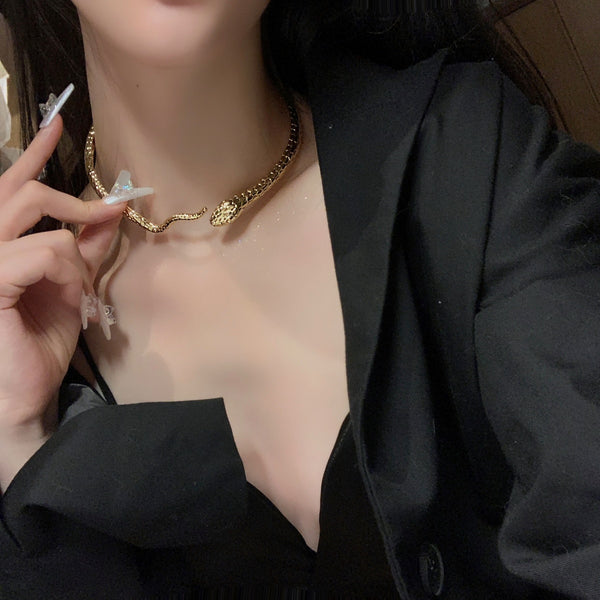 Diamond-encrusted punk style metal serpentine necklace Spice girl sweet cool style temperament neck chain niche design sense jewelry wholesale women