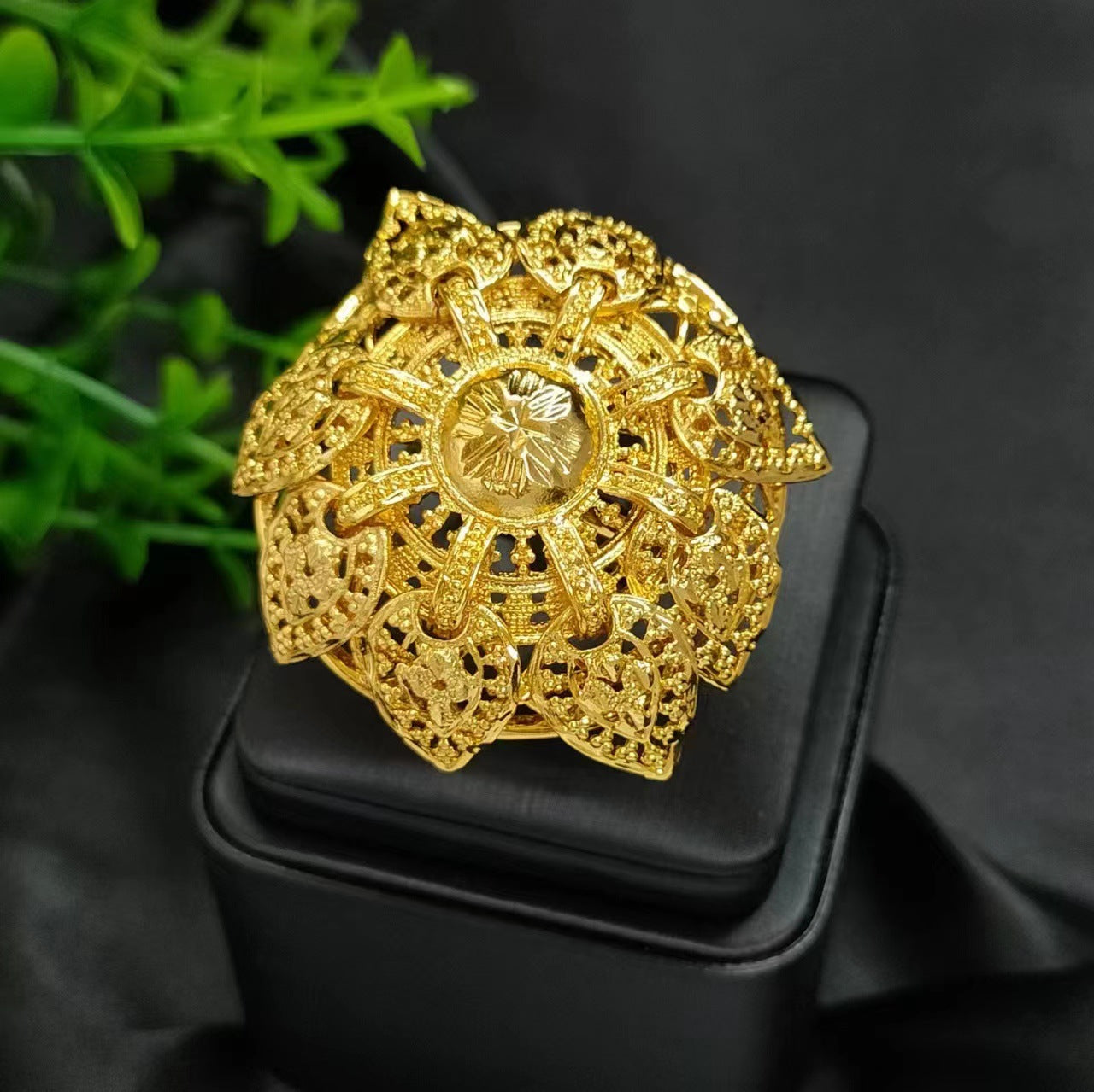 24K gold-plated wheat ear index finger ring does not fade niche design Middle East Dubai copper temperament fashionable and simple women's ring