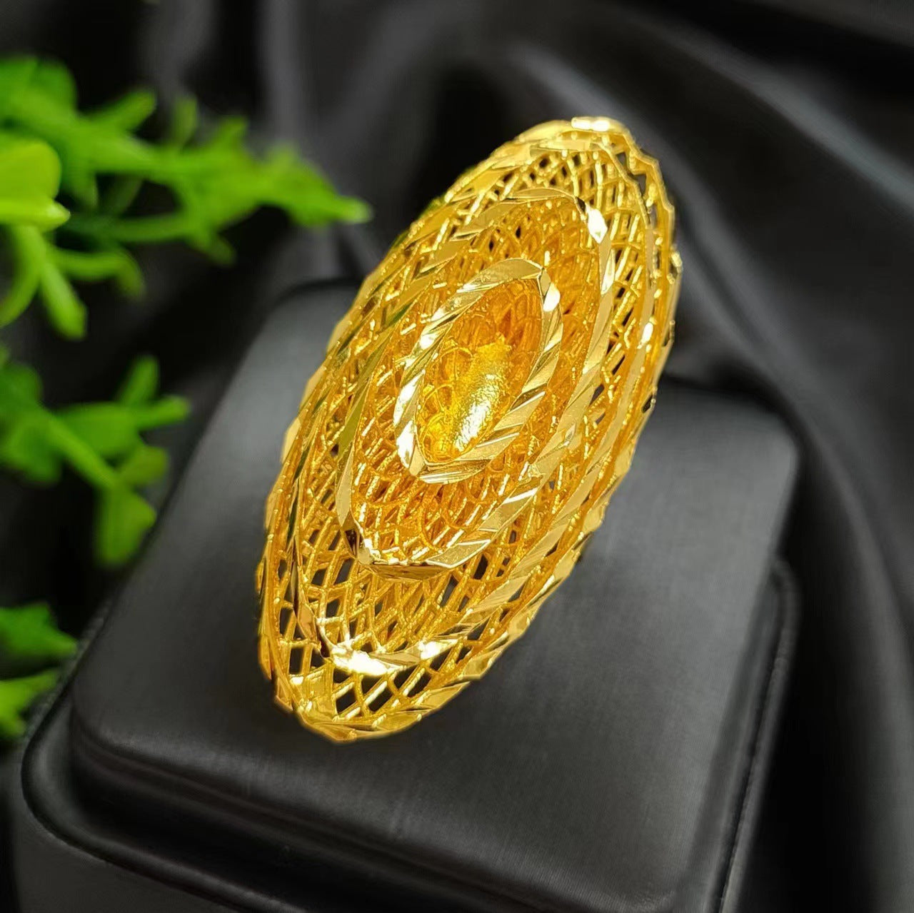 24K gold-plated wheat ear index finger ring does not fade niche design Middle East Dubai copper temperament fashionable and simple women's ring