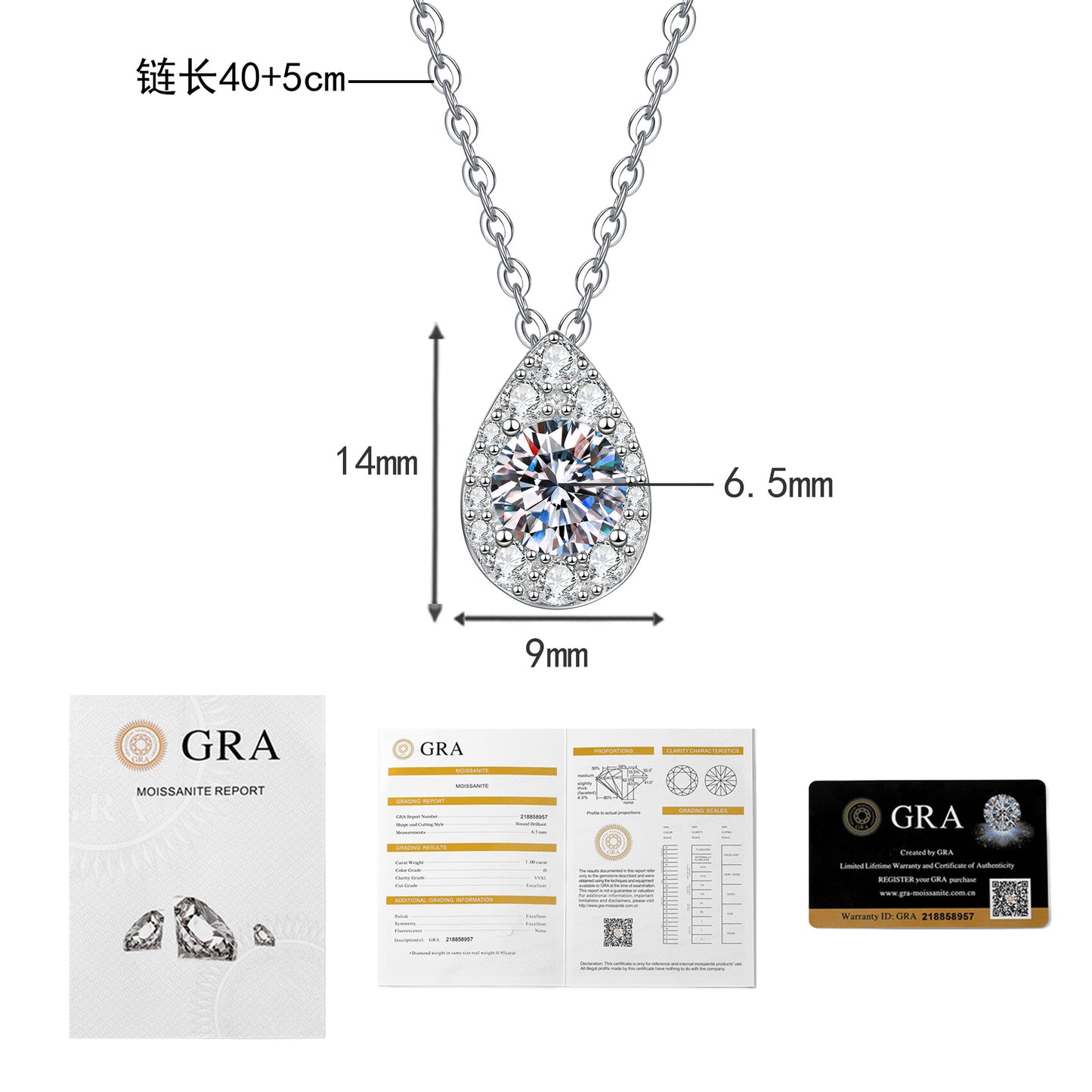 Cross-border hot-selling Mo 1ct moissanite pendant 925 sterling silver necklace temperament simple Korean version water drop collarbone chain wholesale