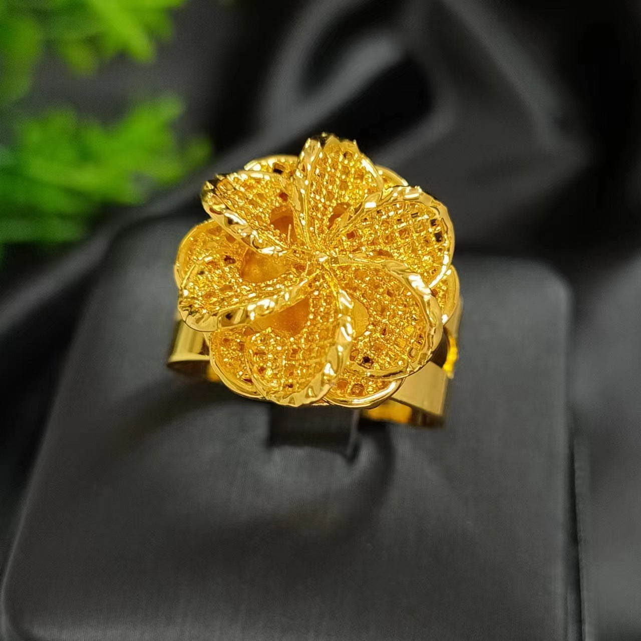 24K gold-plated wheat ear index finger ring does not fade niche design Middle East Dubai copper temperament fashionable and simple women's ring