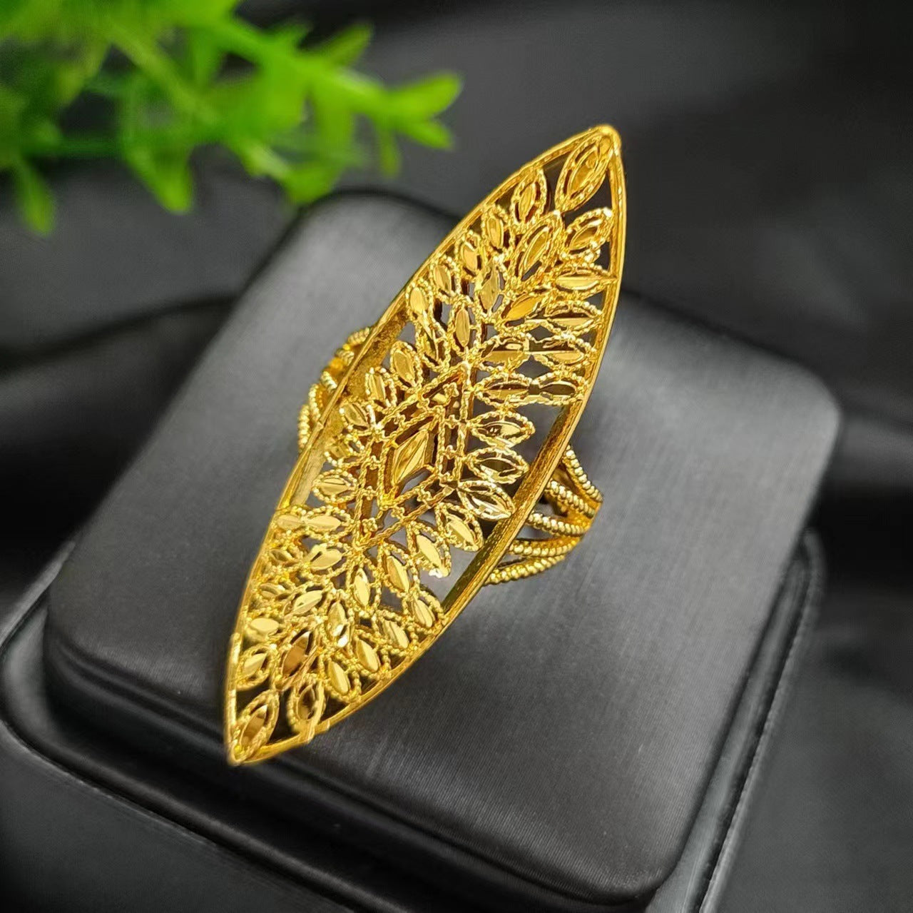 24K gold-plated wheat ear index finger ring does not fade niche design Middle East Dubai copper temperament fashionable and simple women's ring