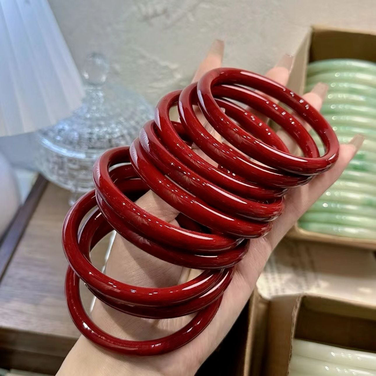 Glass imitation jade bracelet wholesale fine bracelet jingle jingle jingle bracelet Hanfu accessories bracelet forbidden ring wholesale hand