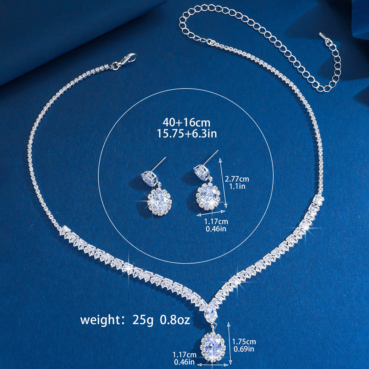 Zircon necklace earrings two-piece set, European and American exaggerated light luxury temperament collarbone chain, high-end sense necklace jewelry women's jewelry manufacturer