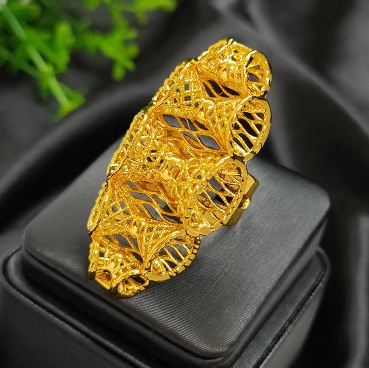 24K gold-plated wheat ear index finger ring does not fade niche design Middle East Dubai copper temperament fashionable and simple women's ring