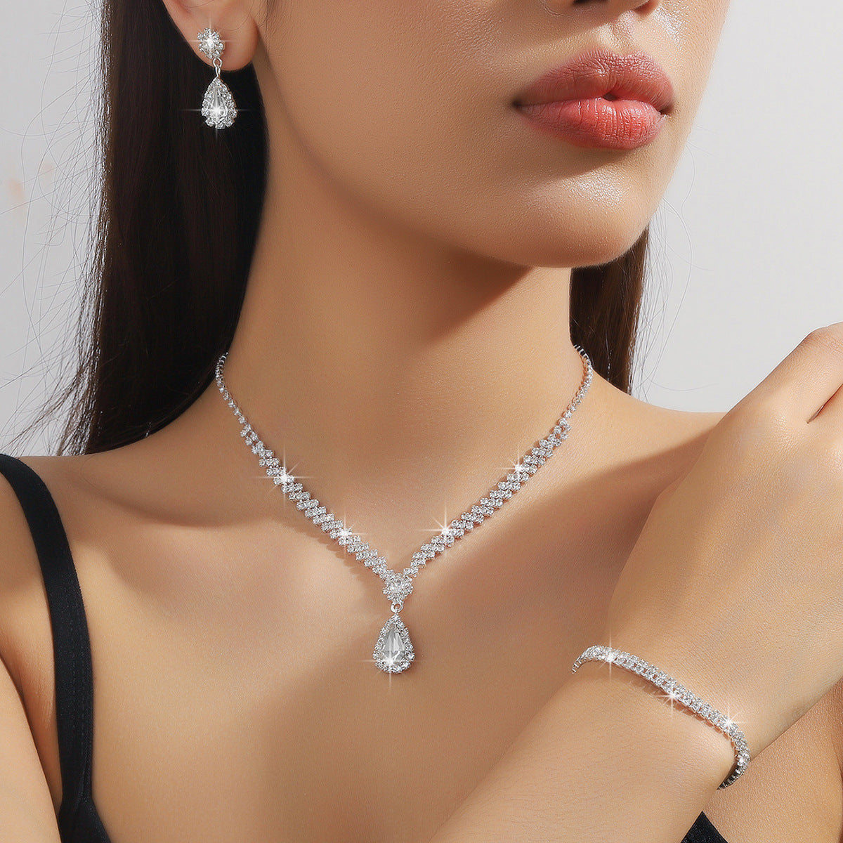 Bridal Jewelry Set Cross-border Explosive Necklace Earrings Wedding Ladies Set Evening Dress Accessories Bridal Three-piece Set