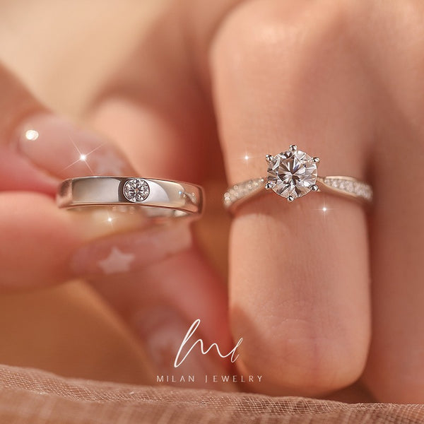 Genuine moissanite ring couple ring sterling silver pair of diamond rings wedding simulation engagement proposal wife gift