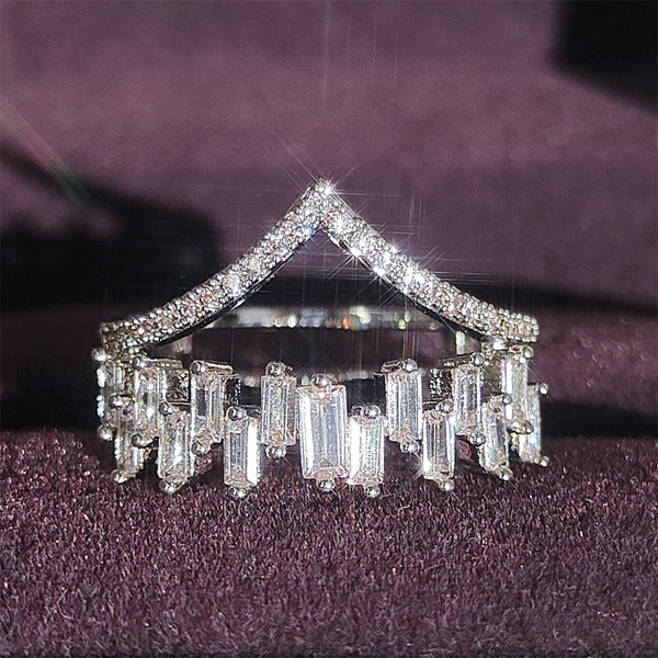 Korean version of women's crown ring, exquisite double-layer zircon micro-inlaid women's ring, curved V index finger ring for women r6416