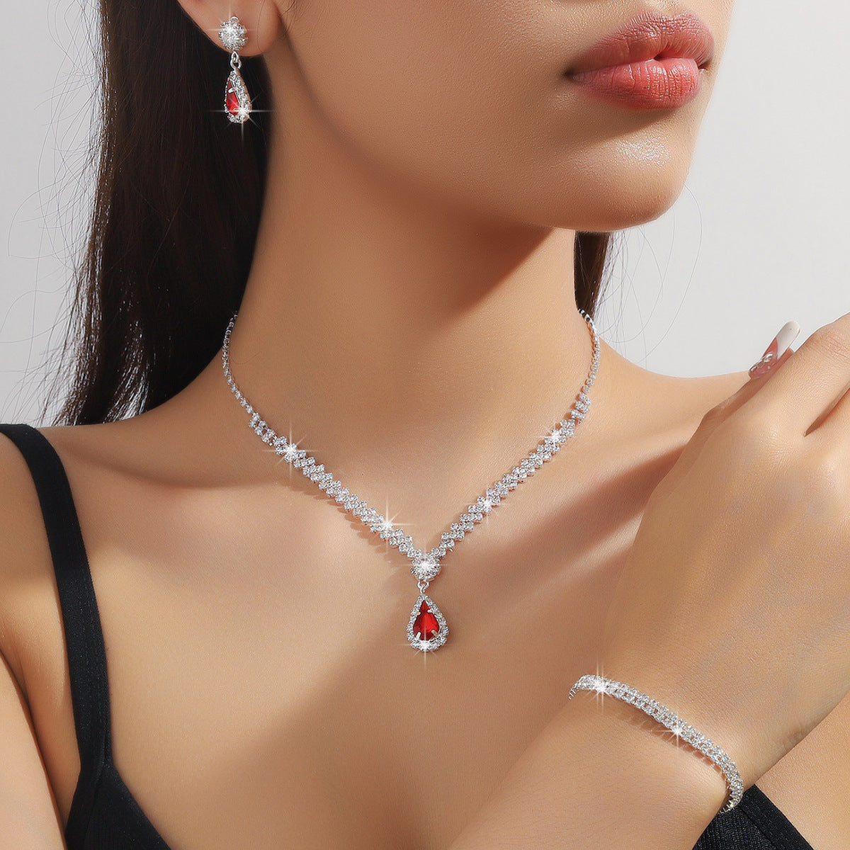 Bridal Jewelry Set Cross-border Explosive Necklace Earrings Wedding Ladies Set Evening Dress Accessories Bridal Three-piece Set