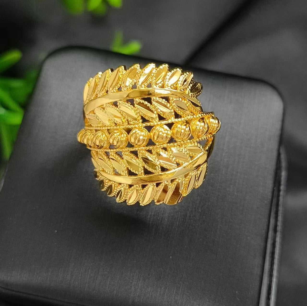 24K gold-plated wheat ear index finger ring does not fade niche design Middle East Dubai copper temperament fashionable and simple women's ring