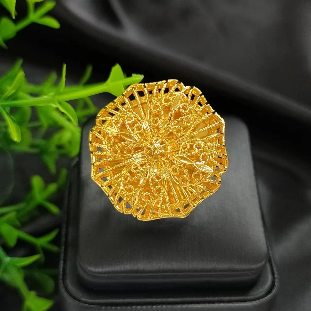24K gold-plated wheat ear index finger ring does not fade niche design Middle East Dubai copper temperament fashionable and simple women's ring