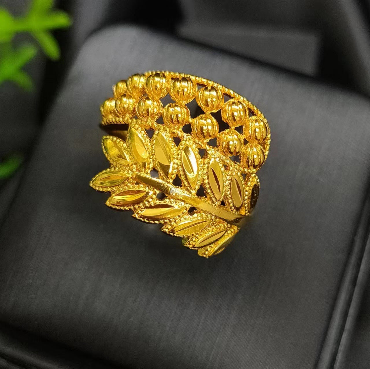 24K gold-plated wheat ear index finger ring does not fade niche design Middle East Dubai copper temperament fashionable and simple women's ring