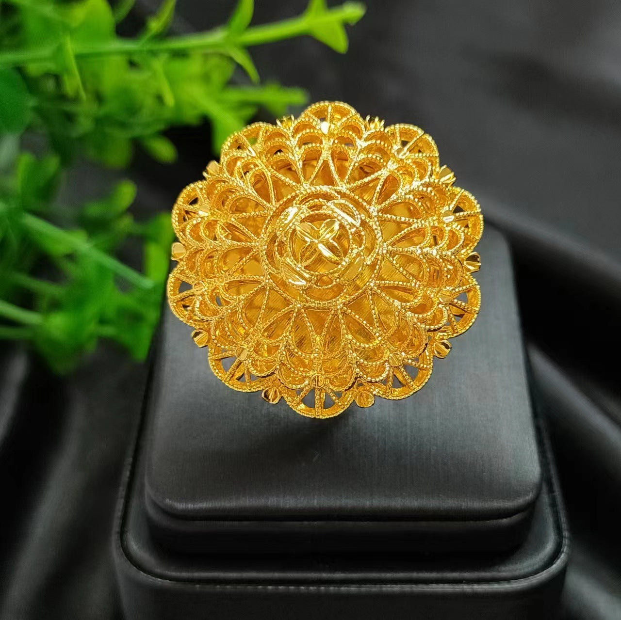 24K gold-plated wheat ear index finger ring does not fade niche design Middle East Dubai copper temperament fashionable and simple women's ring