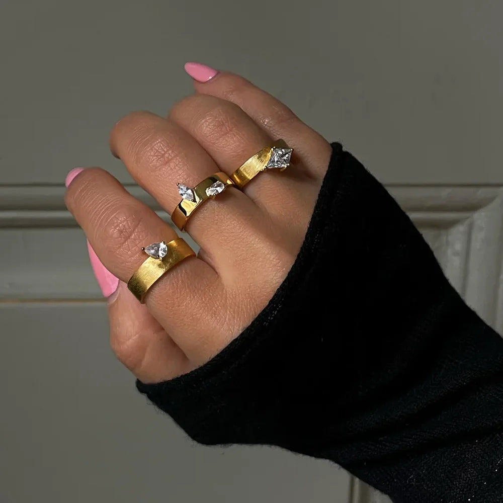 Cross-border new ins style simple zircon gold ring women's European and American fashion personality trend ring ring wholesale