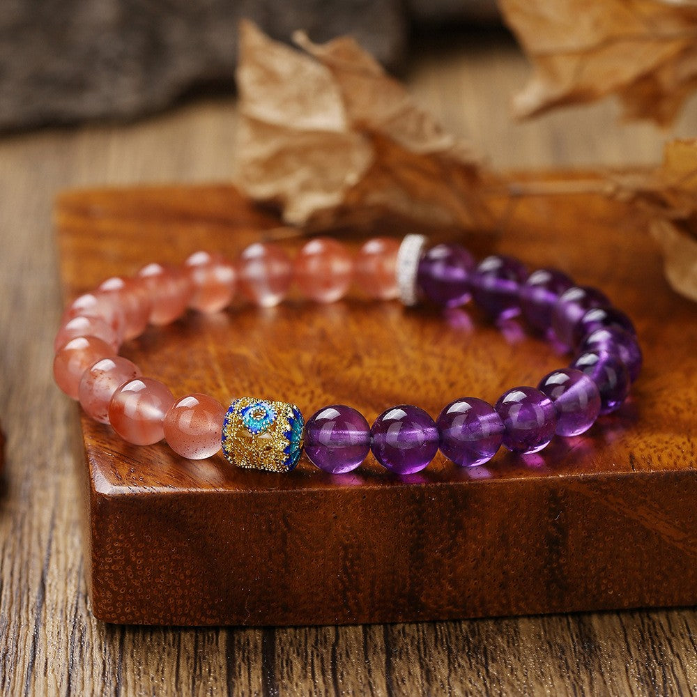 Natural amethyst bracelet, high-end four-leaf clover grape beaded bracelet, women's fashion high-end jewelry, factory price direct sales.