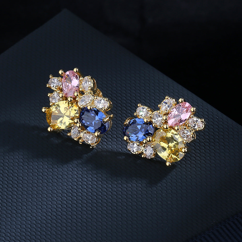 925 silver needle personality exaggerated asymmetrical love crystal earrings female Internet celebrity temperament earrings 2022 new stud earrings