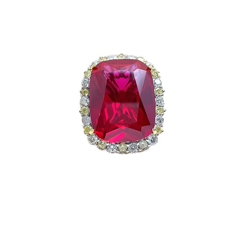 Luxury temperament pigeon blood ruby necklace pendant women's European and American colored treasure set red corundum ring red diamond stud earrings women