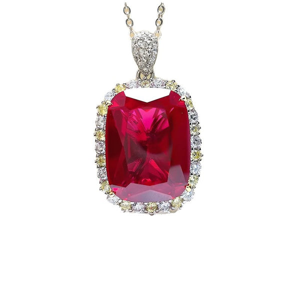 Luxury temperament pigeon blood ruby necklace pendant women's European and American colored treasure set red corundum ring red diamond stud earrings women