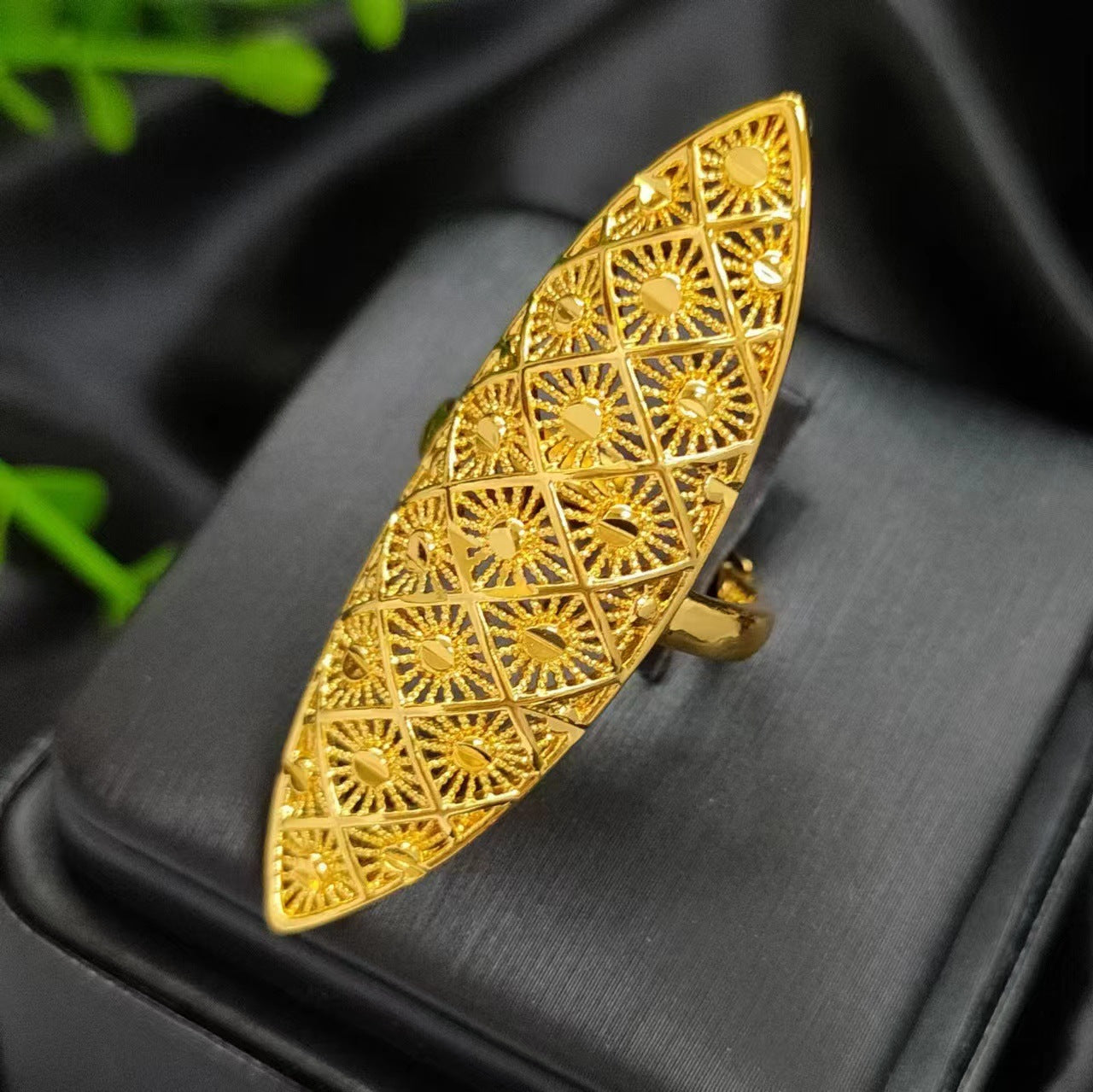 24K gold-plated wheat ear index finger ring does not fade niche design Middle East Dubai copper temperament fashionable and simple women's ring